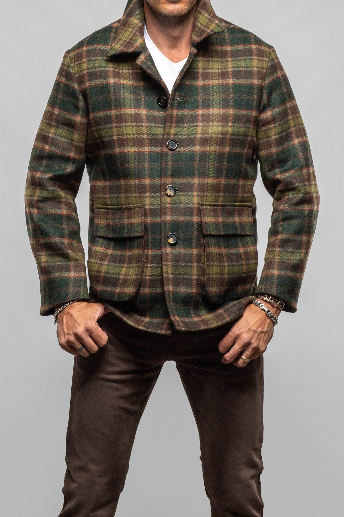 G.ABO Devito Plaid Jacket in Green Mens - Outerwear - Cloth