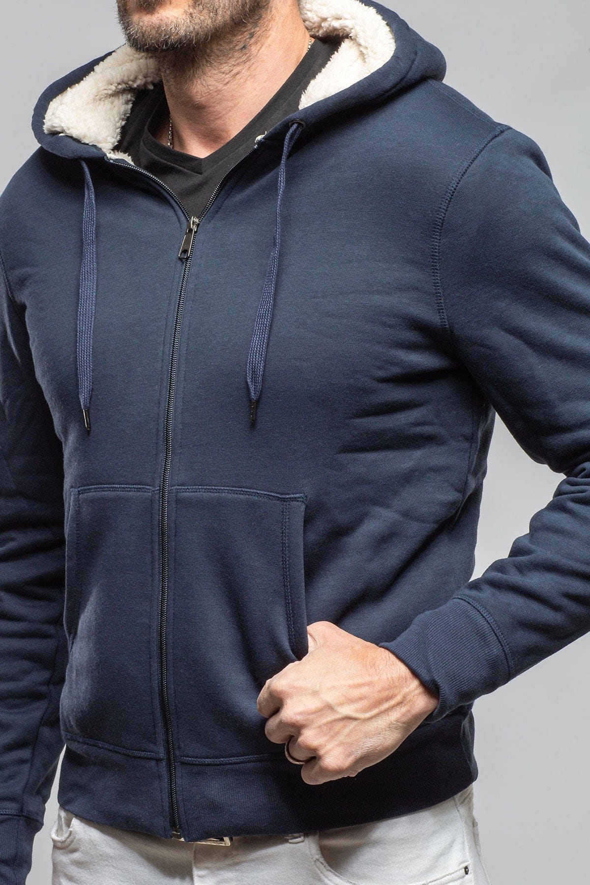 Georg Roth Bodie Sherpa Hoodie In Navy Mens - Outerwear - Overshirts