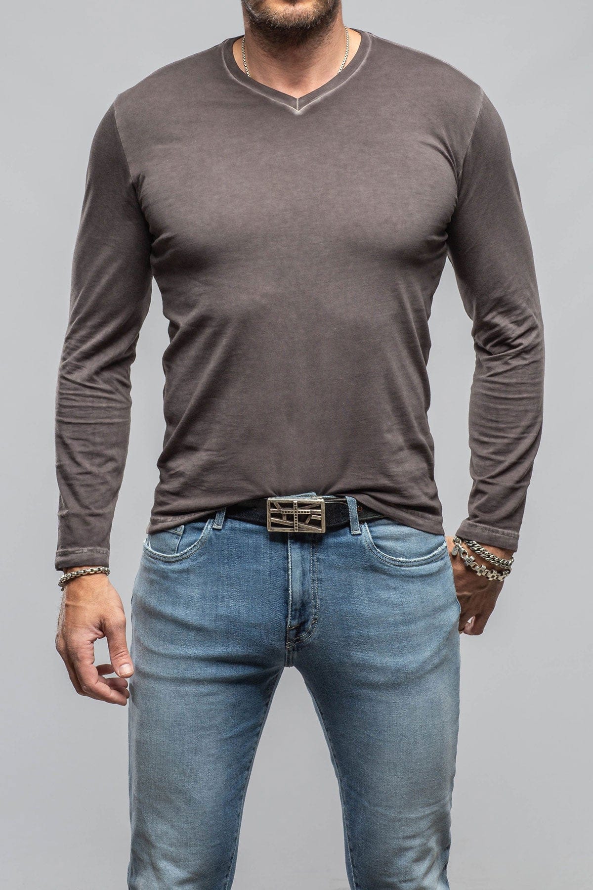 Georg Roth Del Mar LS V-Neck In Basalt Mens - Shirts - T-Shirts