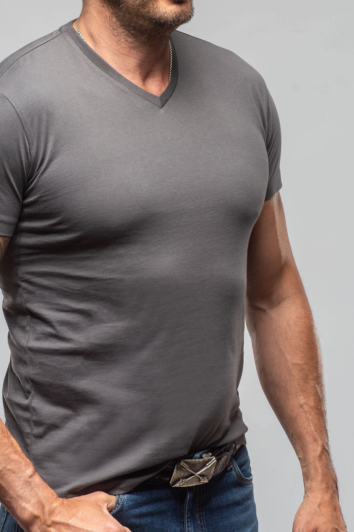 Siena Cotton V Neck In Grey - AXEL'S