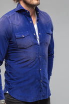 Giannetto Portofino Azure Corduroy Washed Snap In Blue | Mens - Shirts - Dress