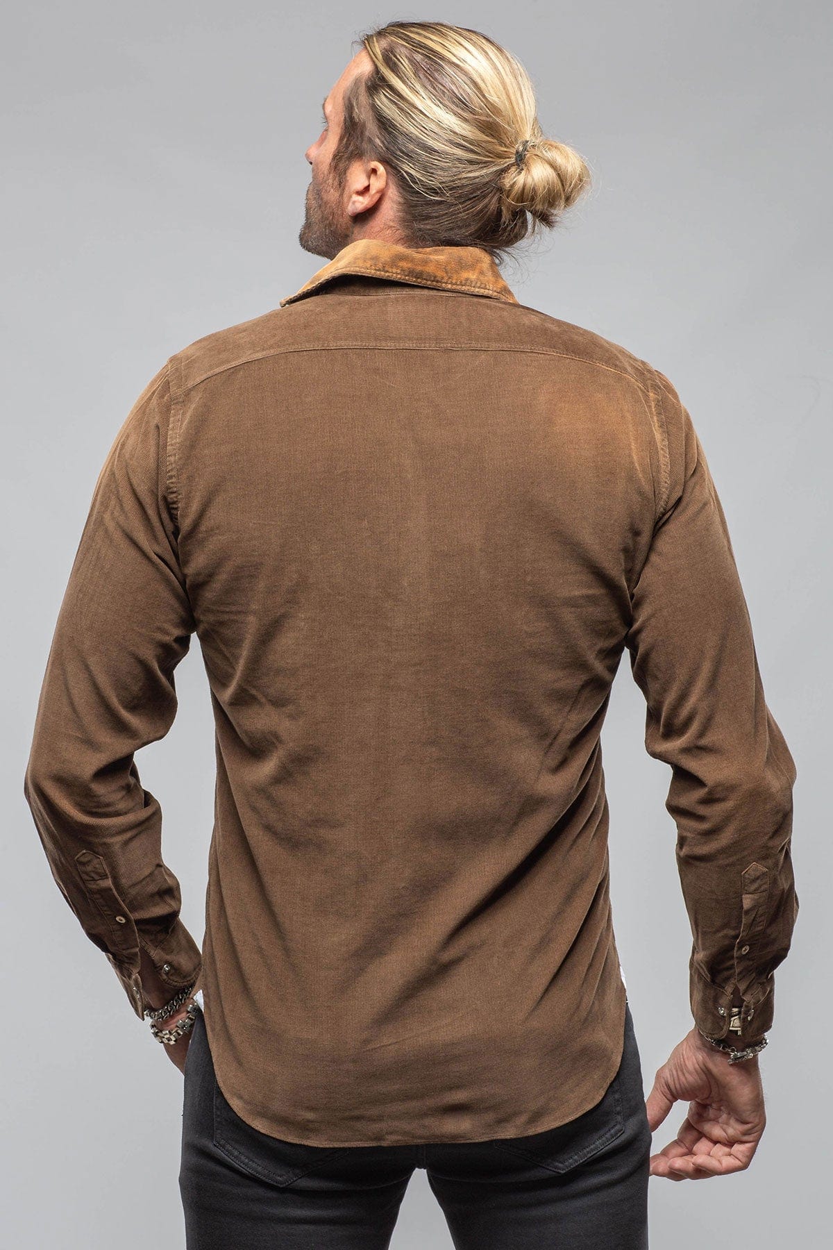 Giannetto Portofino Azure Corduroy Washed Snap In Cocolate | Mens - Shirts - Dress