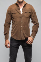 Giannetto Portofino Azure Corduroy Washed Snap In Cocolate | Mens - Shirts - Dress
