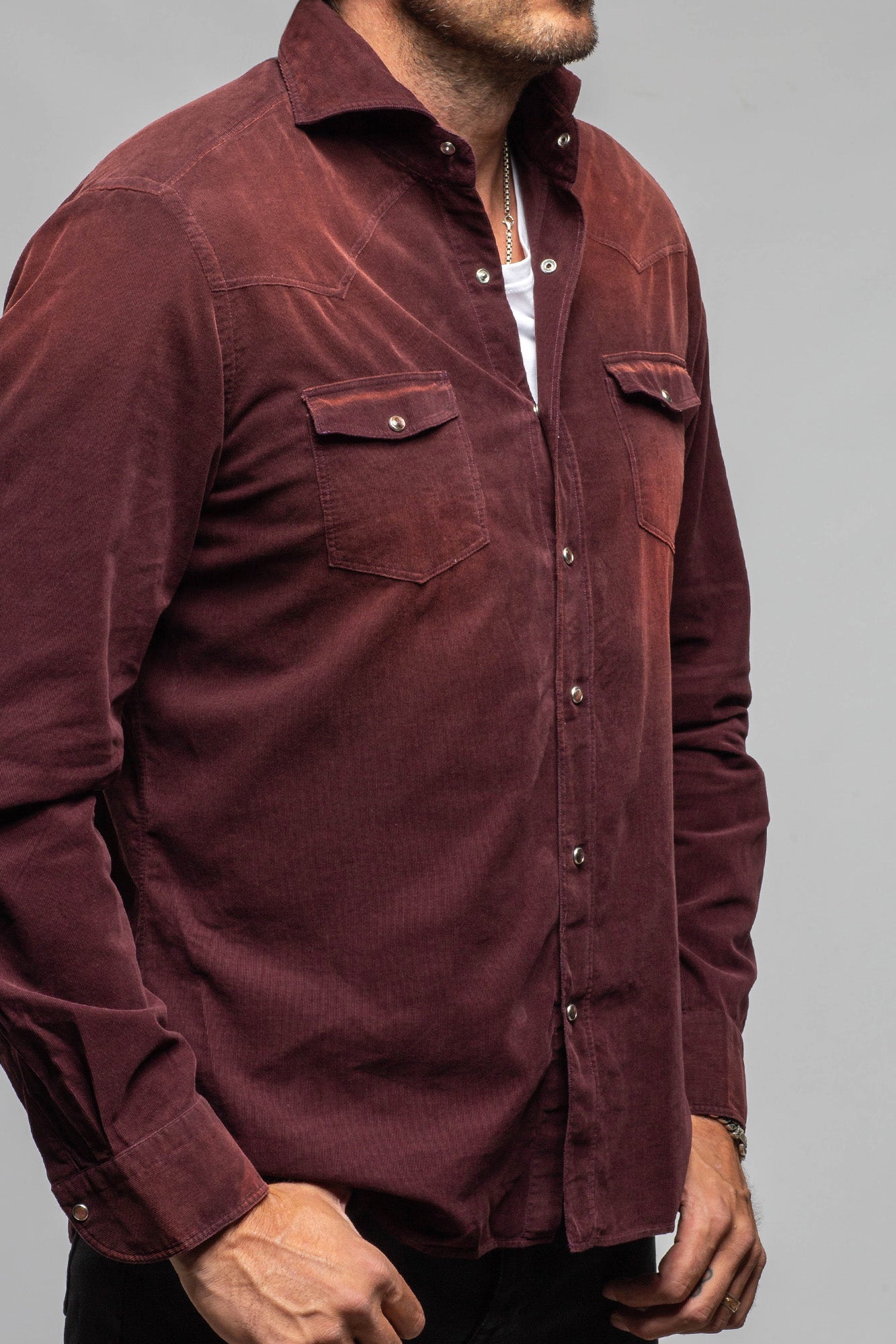 Giannetto Portofino Azure Corduroy Washed Snap In Eggplant Mens - Shirts - Dress
