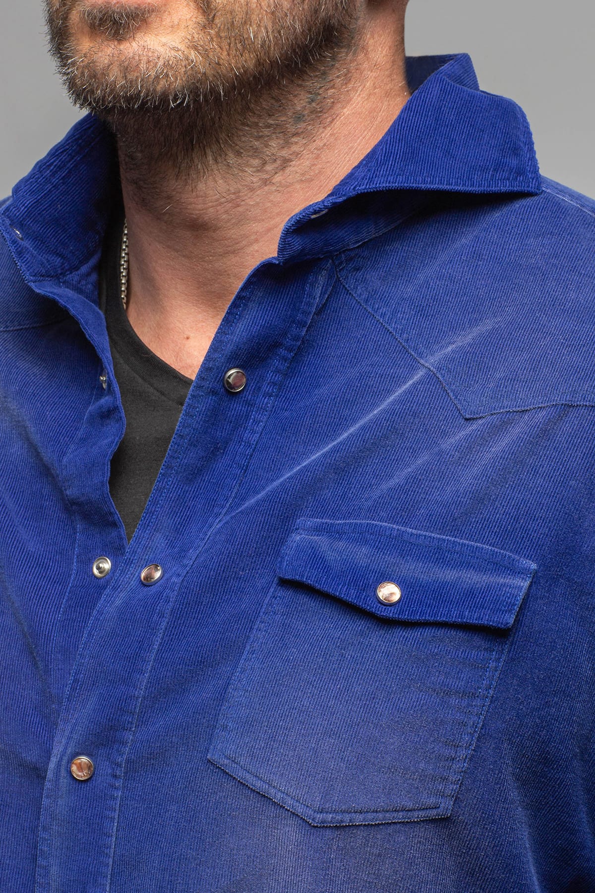 Azure Corduroy Washed Snap In Electric Blue - AXEL'S