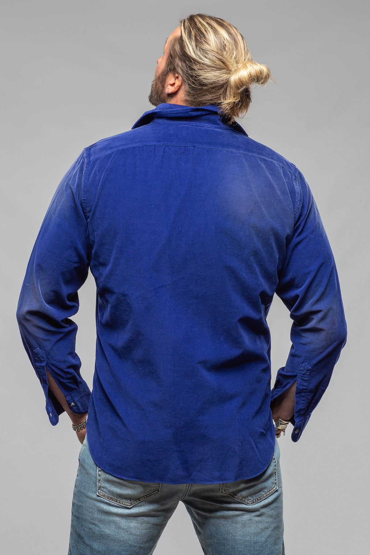Azure Corduroy Washed Snap In Electric Blue - AXEL'S
