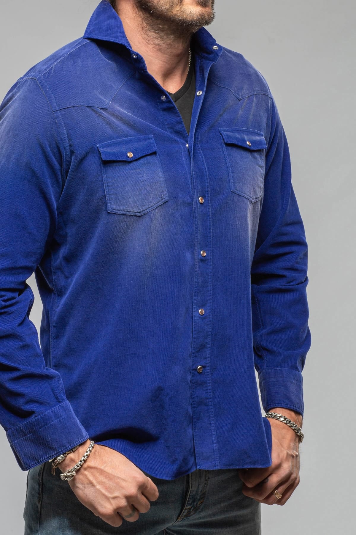 Azure Corduroy Washed Snap In Electric Blue - AXEL'S