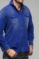 Azure Corduroy Washed Snap In Electric Blue - AXEL'S
