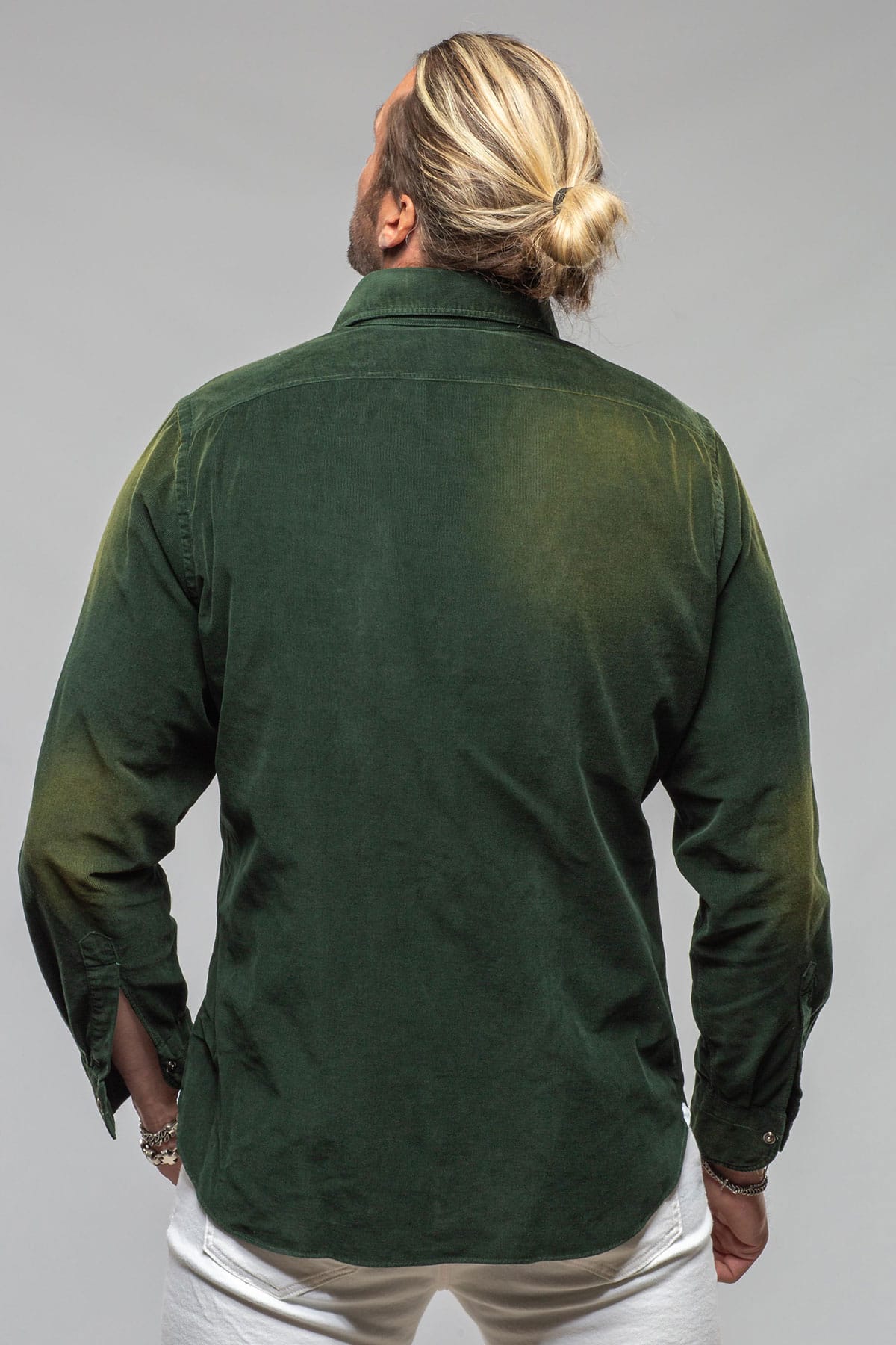 Giannetto Portofino Azure Corduroy Washed Snap In Emerald Mens - Shirts - Dress