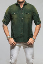 Giannetto Portofino Azure Corduroy Washed Snap In Emerald Mens - Shirts - Dress