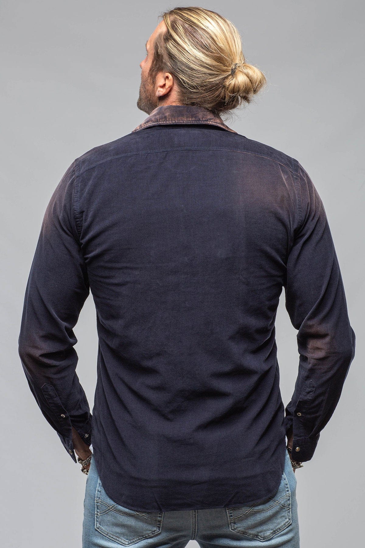 Giannetto Portofino Azure Corduroy Washed Snap In Navy | Mens - Shirts - Dress