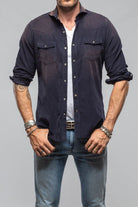 Giannetto Portofino Azure Corduroy Washed Snap In Navy | Mens - Shirts - Dress