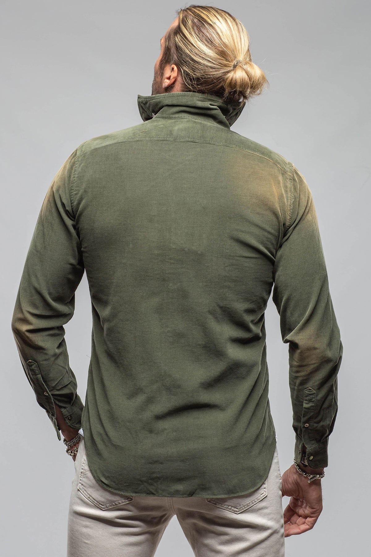 Giannetto Portofino Azure Corduroy Washed Snap In Olive | Mens - Shirts - Dress