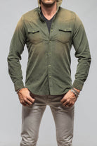 Giannetto Portofino Azure Corduroy Washed Snap In Olive | Mens - Shirts - Dress