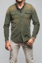Giannetto Portofino Azure Corduroy Washed Snap In Olive | Mens - Shirts - Dress