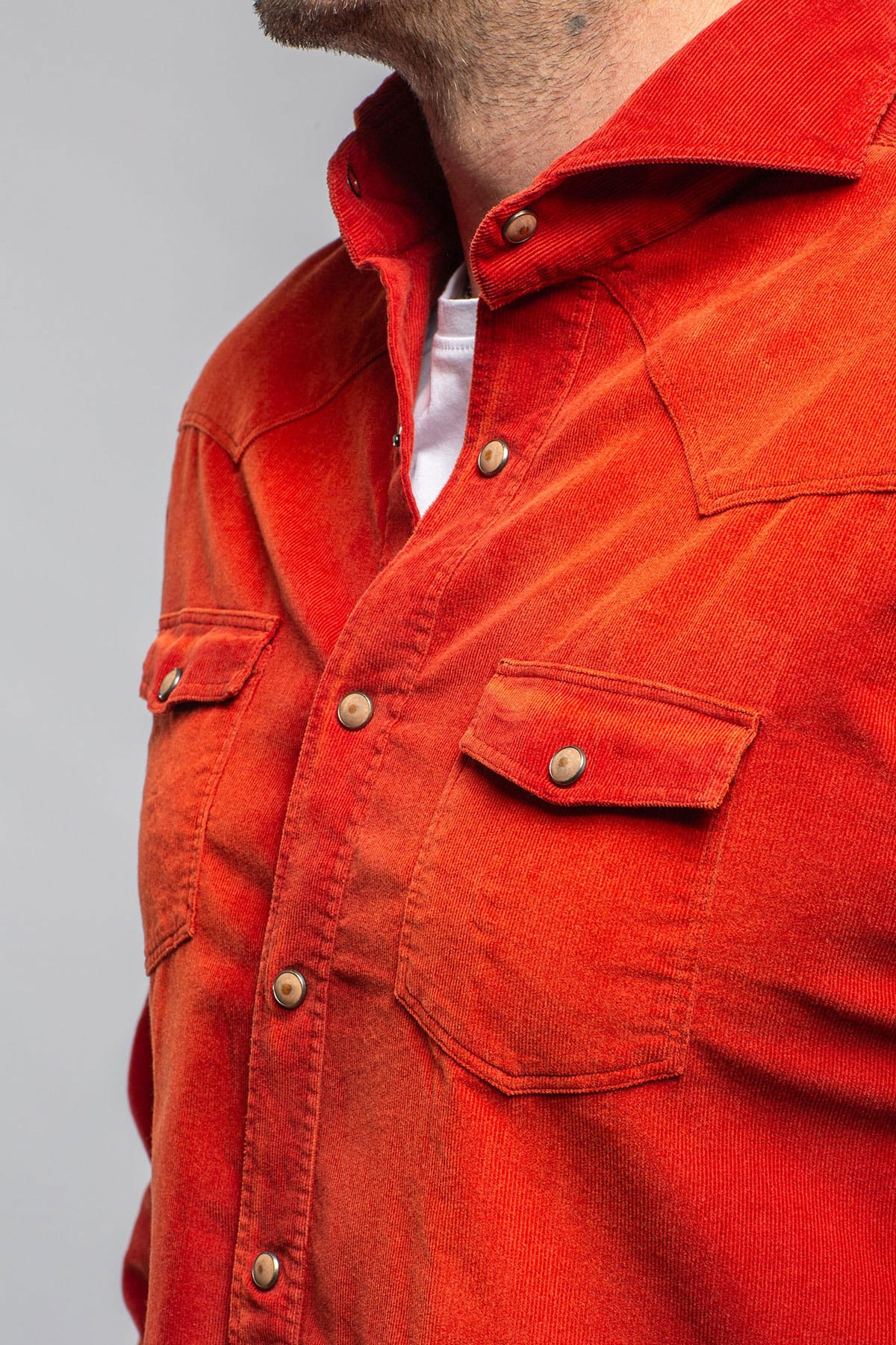 Giannetto Portofino Azure Corduroy Washed Snap In Rust Mens - Shirts - Dress