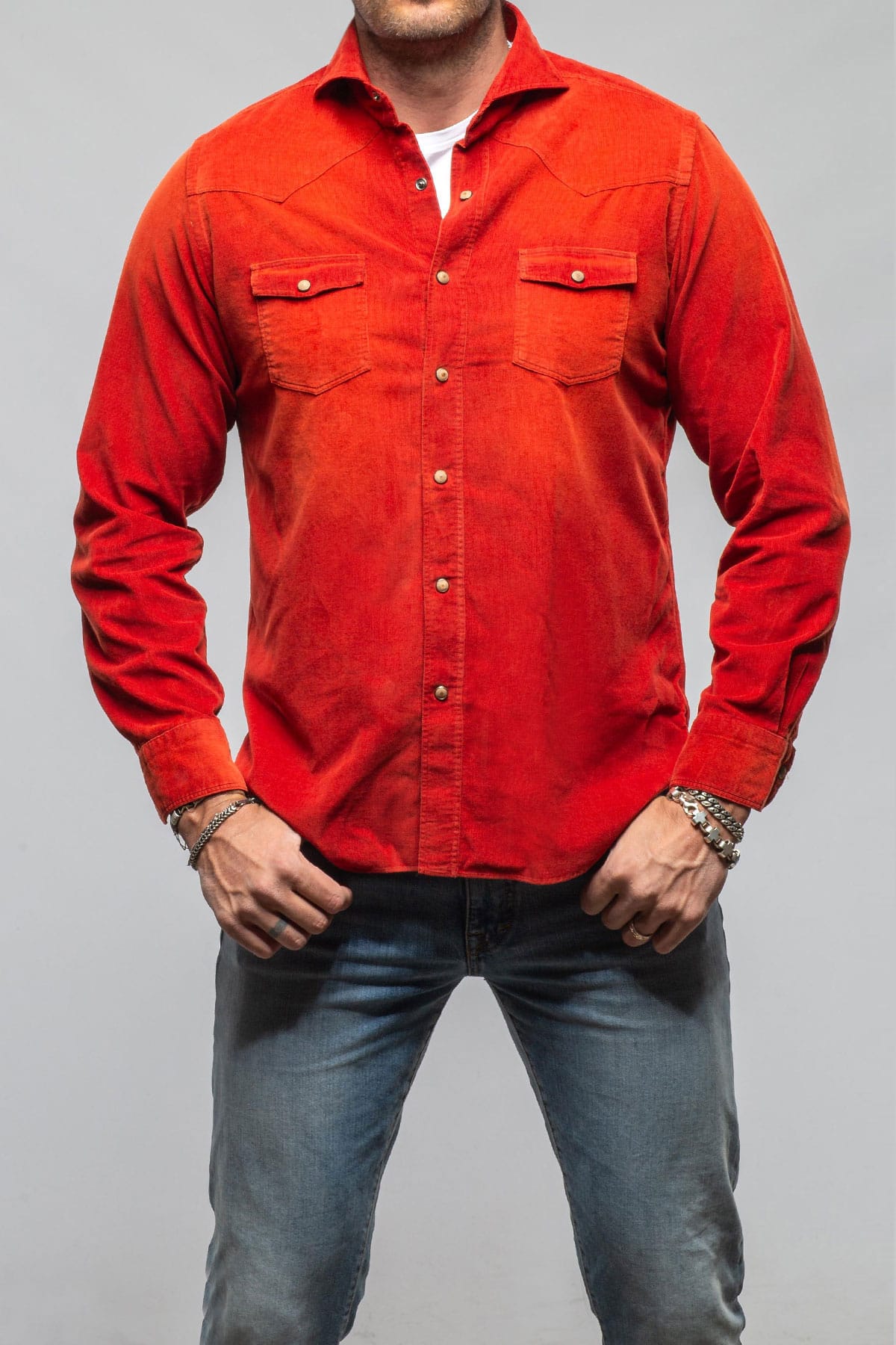 Giannetto Portofino Azure Corduroy Washed Snap In Rust Mens - Shirts - Dress