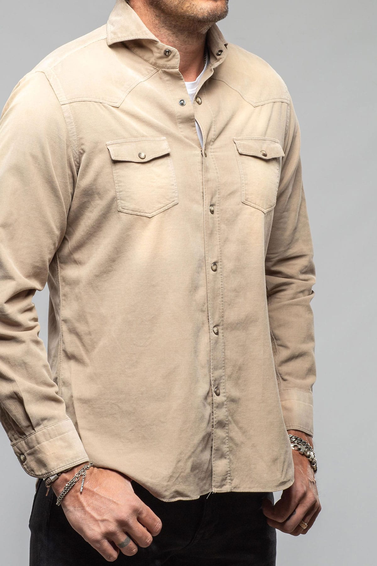 Giannetto Portofino Azure Corduroy Washed Snap In Tortora Mens - Shirts - Dress