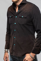 Giannetto Portofino Azure Corduroy Washed Snap Shirt In Black Mens - Shirts - Dress