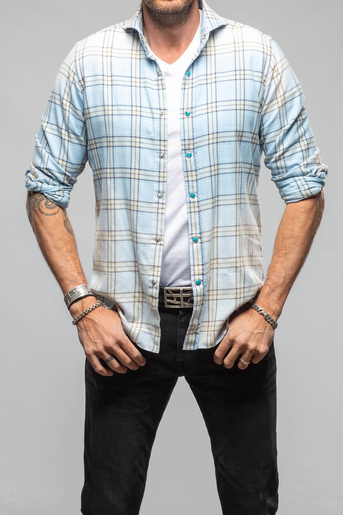 Giannetto Portofino Bamberg Snap Shirt In Blue Mens - Shirts - Dress
