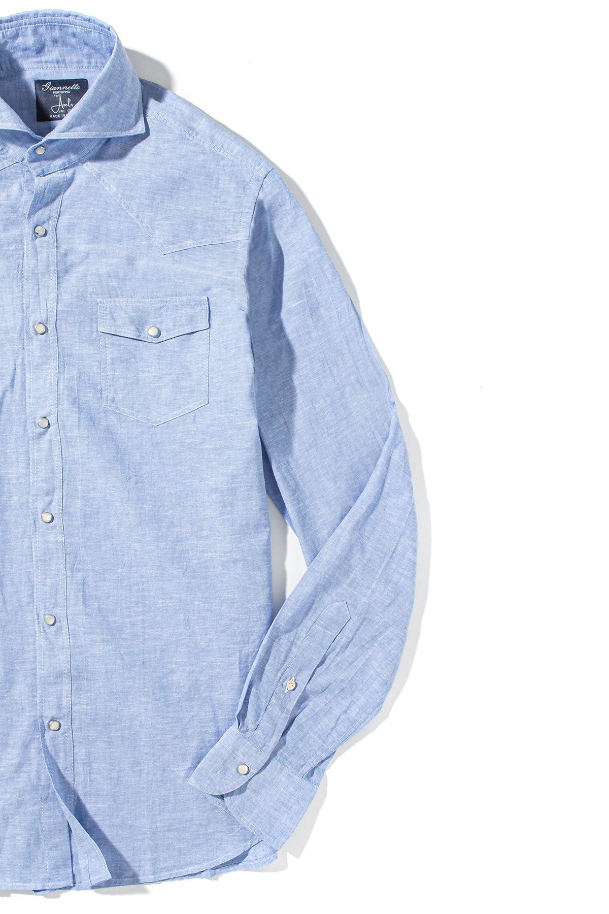 Giannetto Portofino Blanton Linen Cotton Solid Shirt In Blue Mens - Shirts - Dress