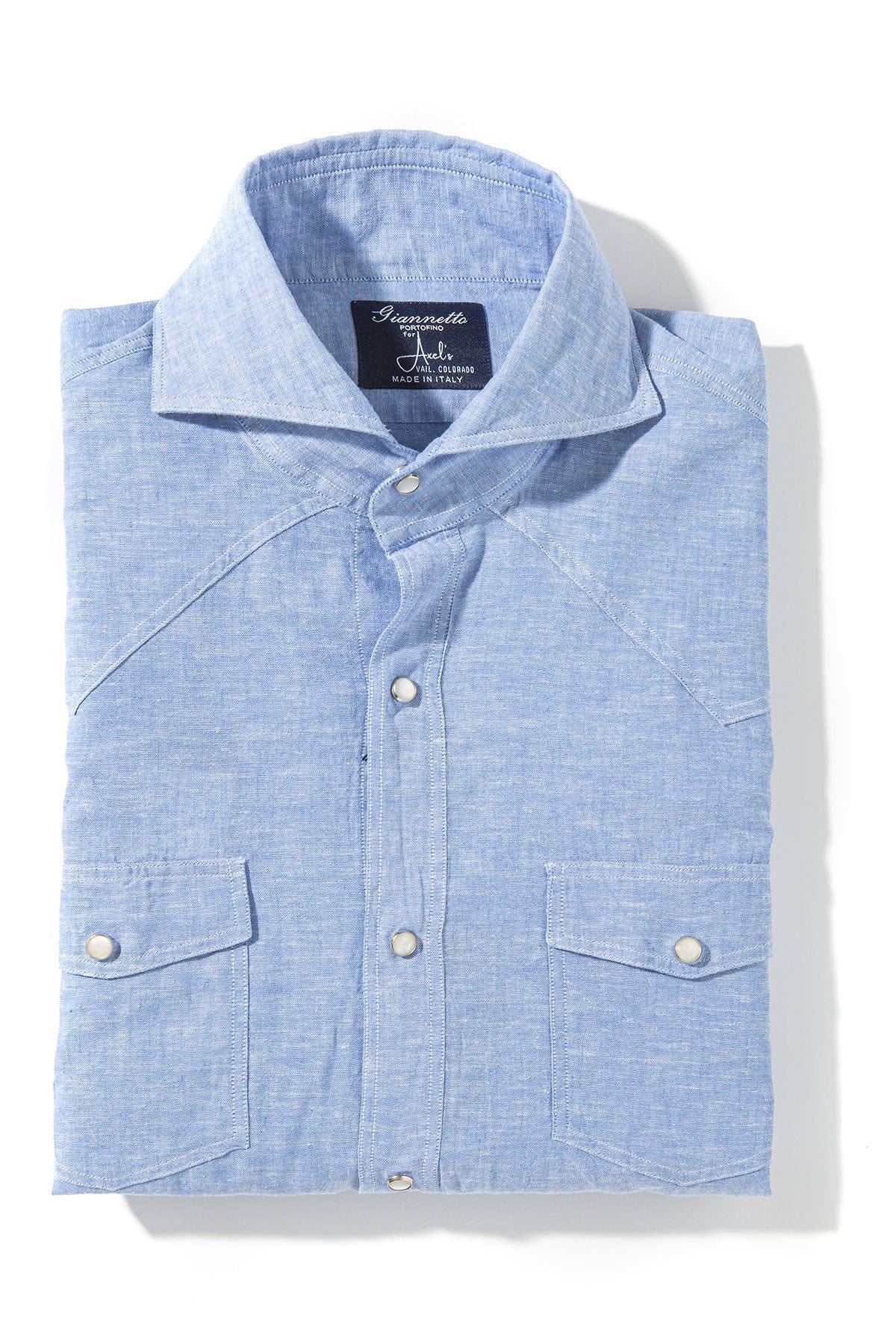 Giannetto Portofino Blanton Linen Cotton Solid Shirt In Blue Mens - Shirts - Dress