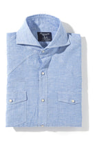 Giannetto Portofino Blanton Linen Cotton Solid Shirt In Blue Mens - Shirts - Dress