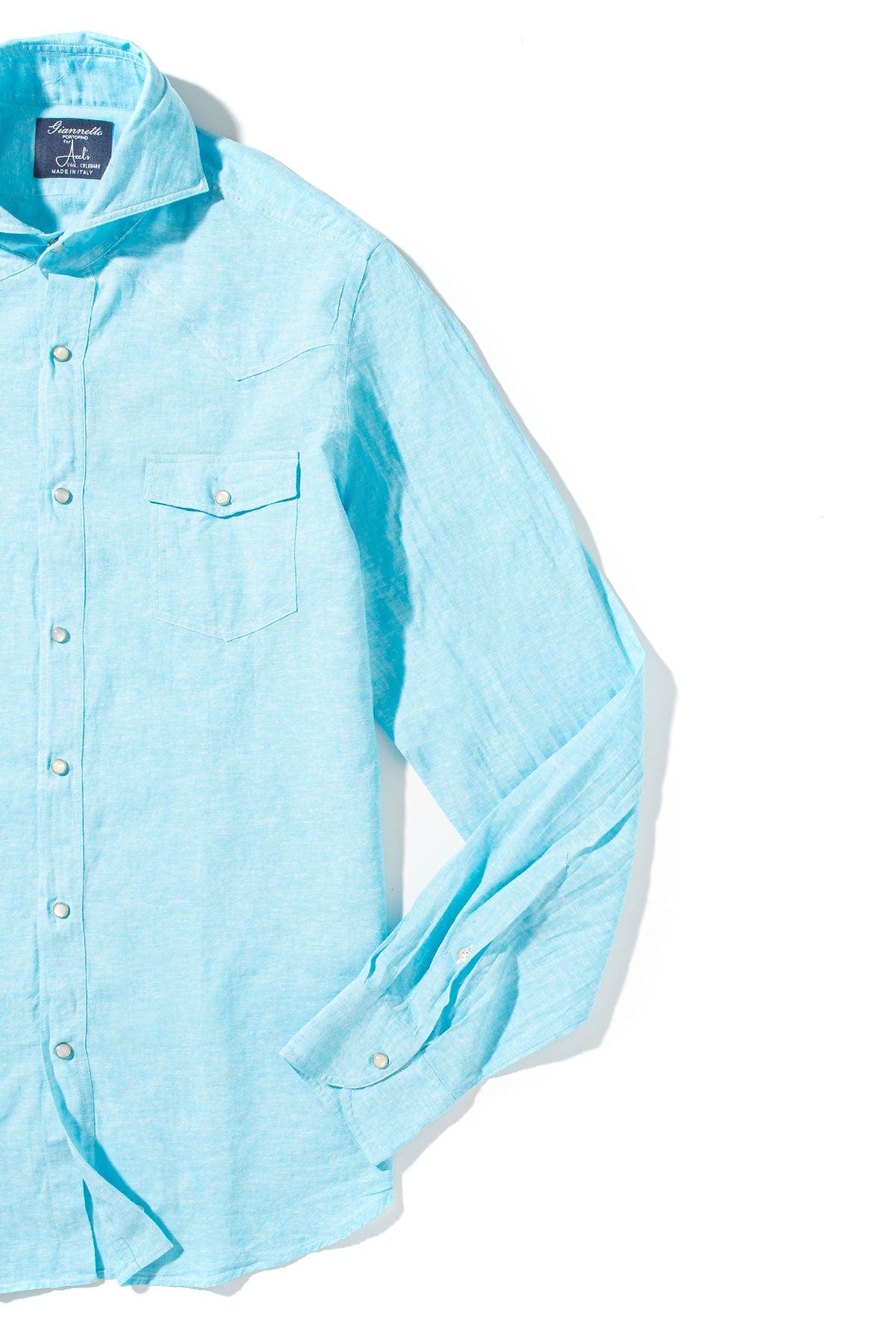 Giannetto Portofino Blanton Linen Cotton Solid Shirt In Turquoise Mens - Shirts - Dress