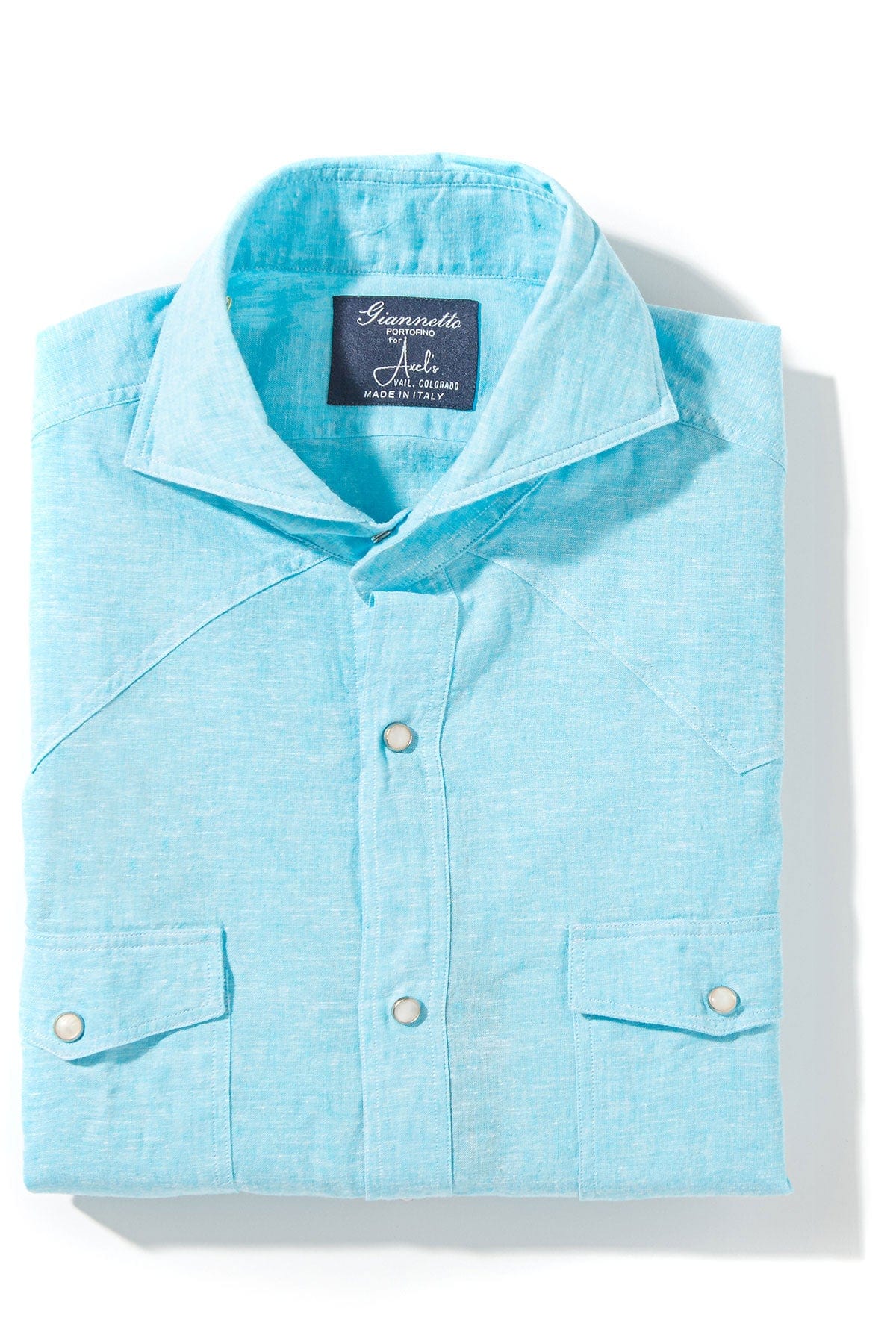 Giannetto Portofino Blanton Linen Cotton Solid Shirt In Turquoise Mens - Shirts - Dress