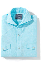 Giannetto Portofino Blanton Linen Cotton Solid Shirt In Turquoise Mens - Shirts - Dress