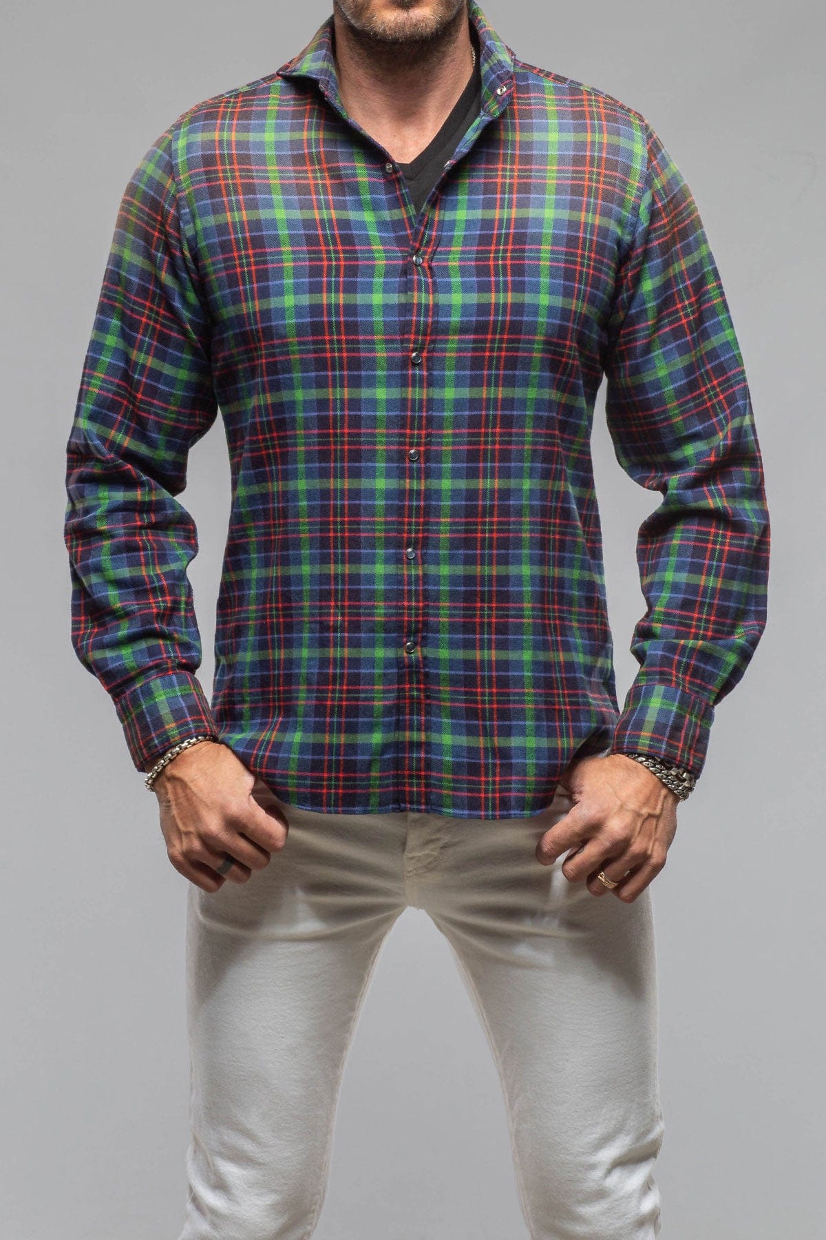 Giannetto Portofino Blissful Cotton Check Shirt In Blue Green Check | Mens - Shirts - Dress
