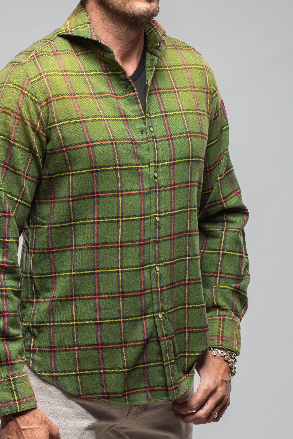 Giannetto Portofino Blissful Cotton Check Snap Shirt In Green