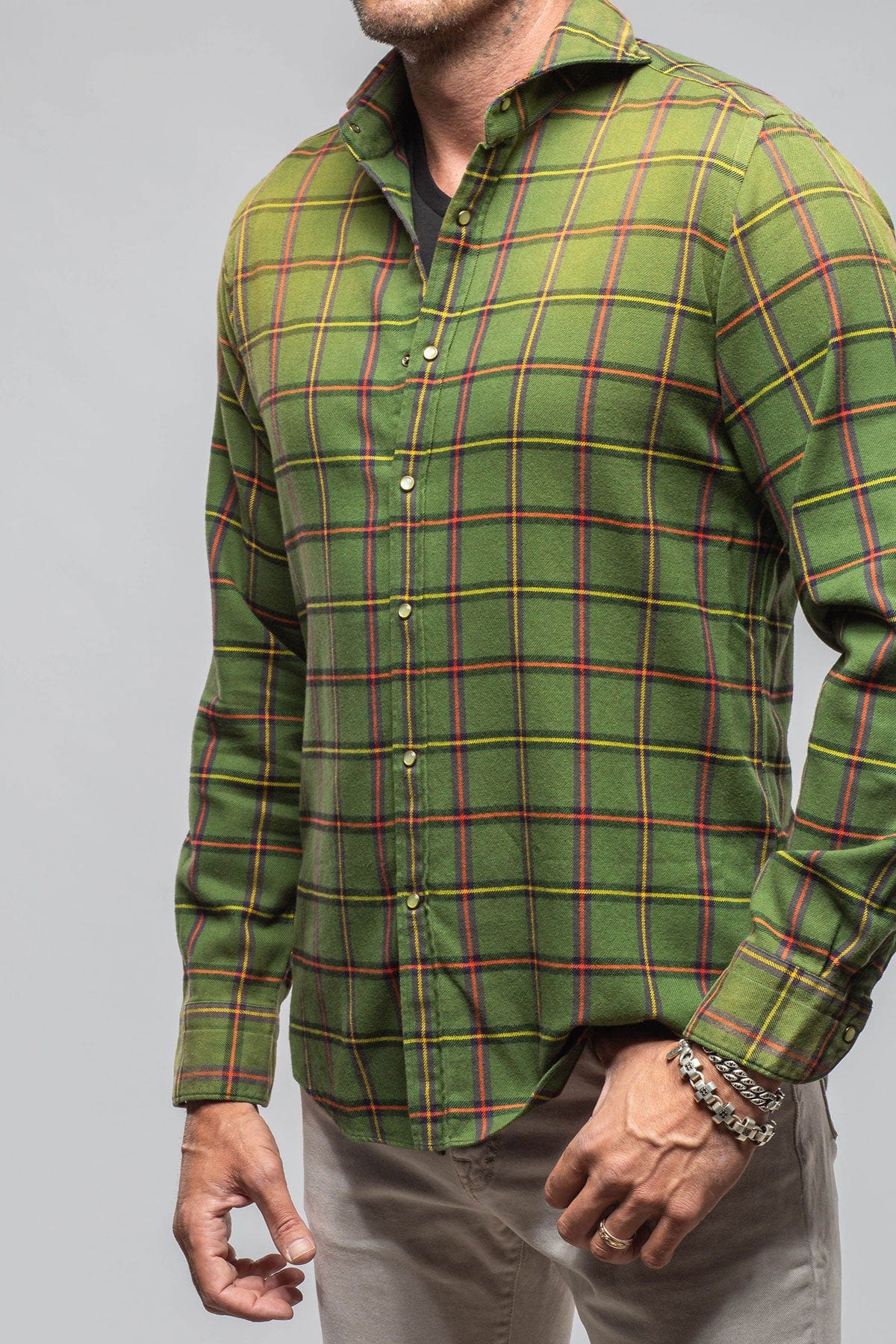 Giannetto Portofino Blissful Cotton Check Snap Shirt In Green