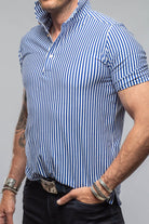 Bookers Pique Polo In Royal Blue Stripe - AXEL'S