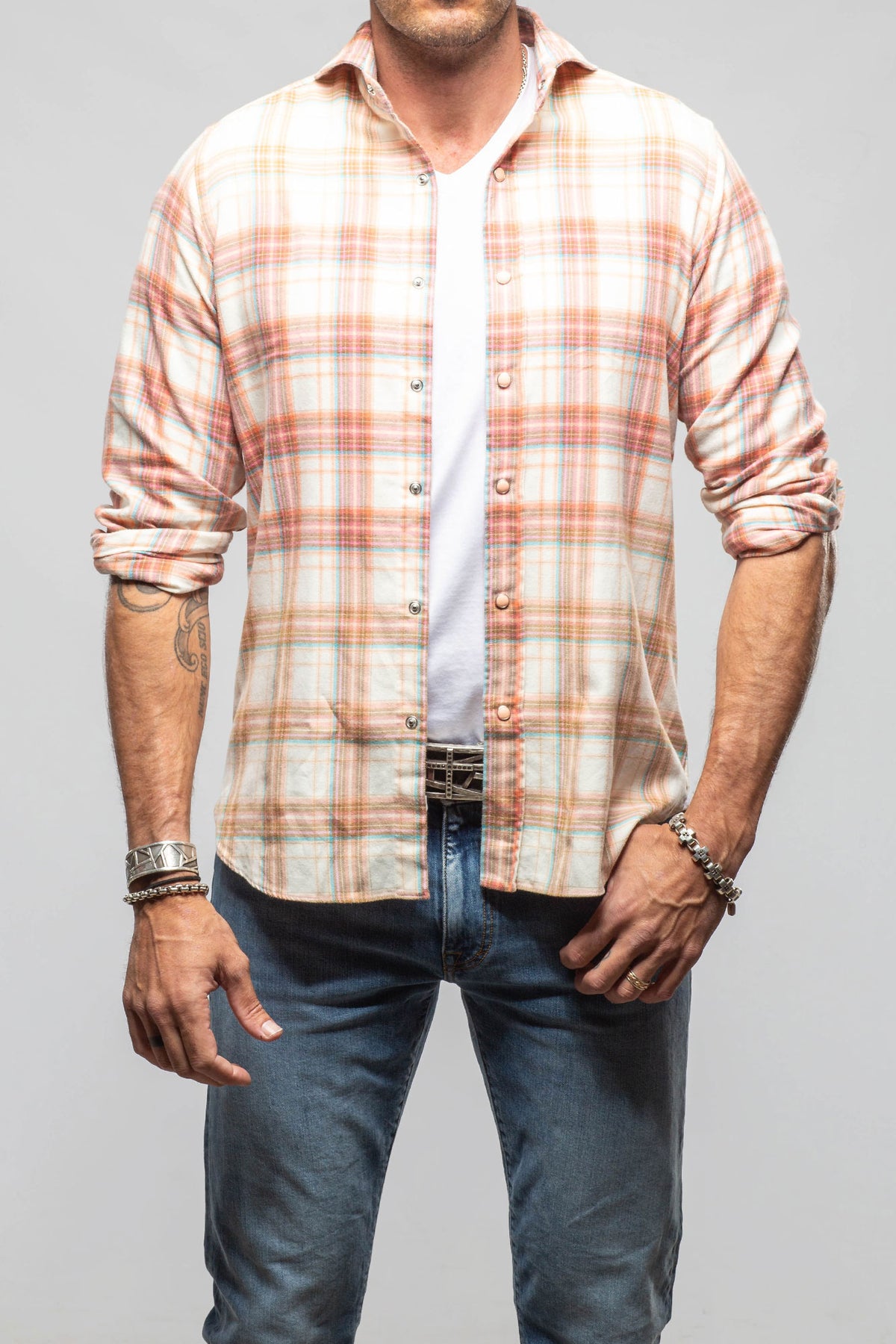 Giannetto Portofino Bormio Snap Shirt In White Pink Mens - Shirts - Dress