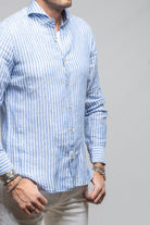 Giannetto Portofino Bulliet Linen Stripe In Navy Mens - Shirts - Dress
