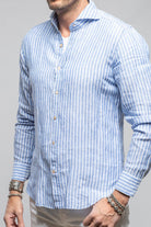 Giannetto Portofino Bulliet Linen Stripe In Navy Mens - Shirts - Dress