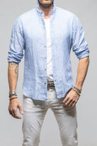 Giannetto Portofino Bulliet Linen Stripe In Navy Mens - Shirts - Dress