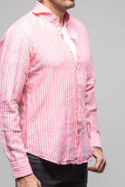 Giannetto Portofino Bulliet Linen Stripe In Pink Mens - Shirts - Dress