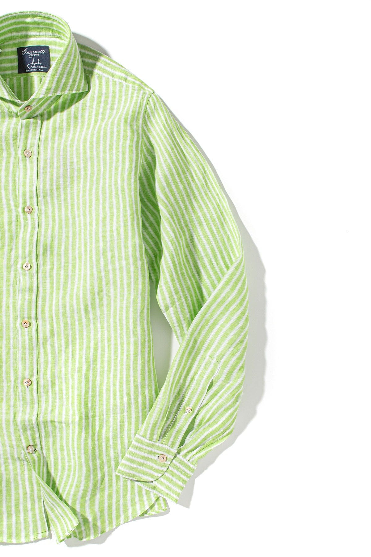 Giannetto Portofino Bulliet Linen Stripe Shirt In Green Mens - Shirts - Dress