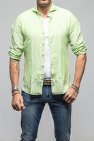 Giannetto Portofino Bulliet Linen Stripe Shirt In Green Mens - Shirts - Dress