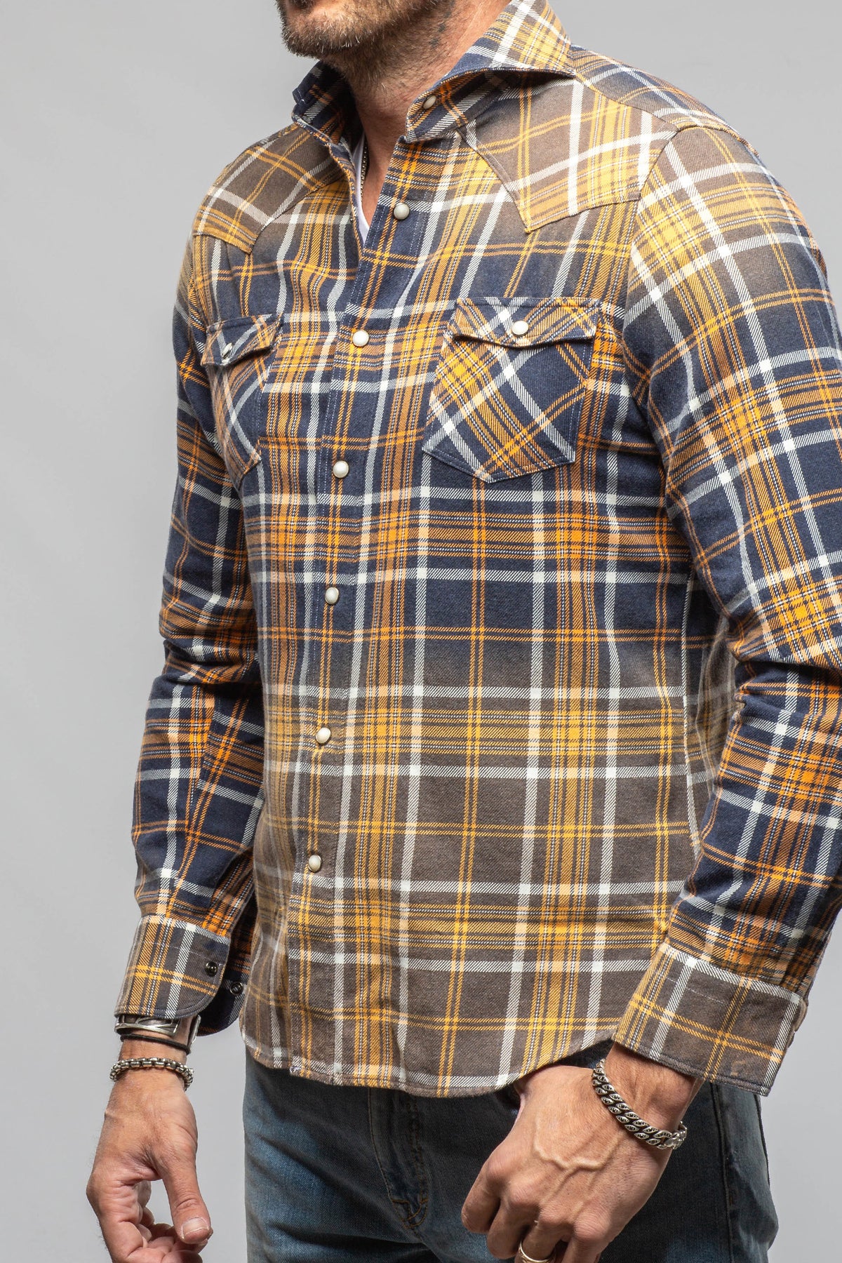 Canazei Western Snap Shirt In Navy Orange - AXEL'S