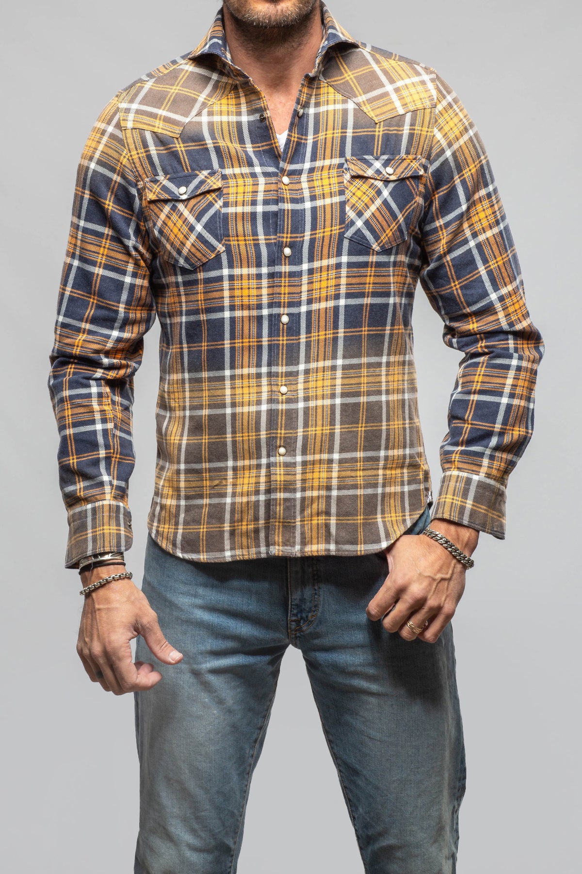 Canazei Western Snap Shirt In Navy Orange - AXEL'S