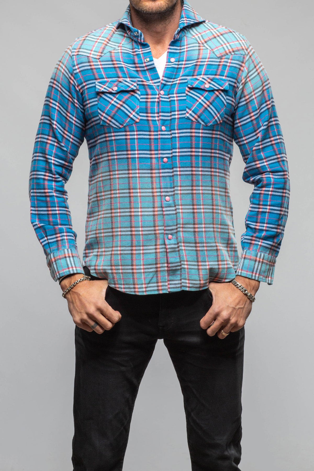 Giannetto Portofino Cascade Western Snap Shirt In Blue Mens - Shirts - Dress