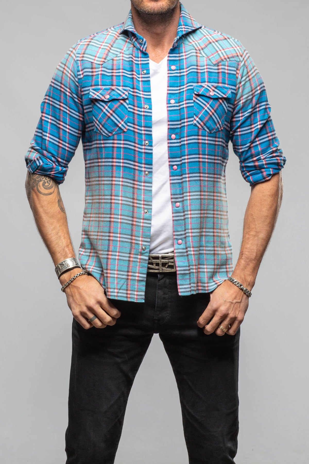 Giannetto Portofino Cascade Western Snap Shirt In Blue Mens - Shirts - Dress
