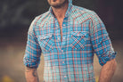 Giannetto Portofino Cascade Western Snap Shirt In Blue Mens - Shirts - Dress