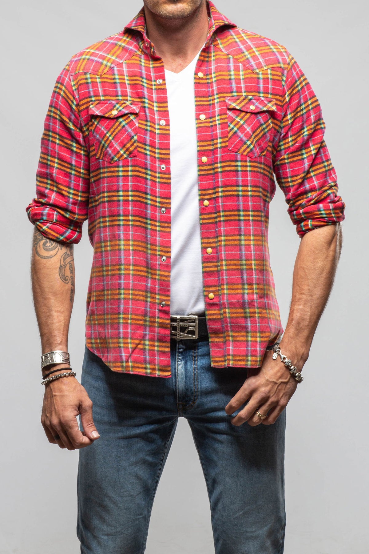 Giannetto Portofino Cascade Western Snap Shirt In Red Mens - Shirts - Dress