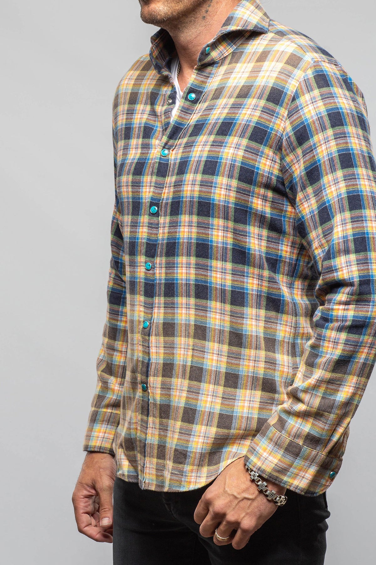 Giannetto Portofino Dolomite Washed Snap Shirt In Blue Orange Mens - Shirts - Dress