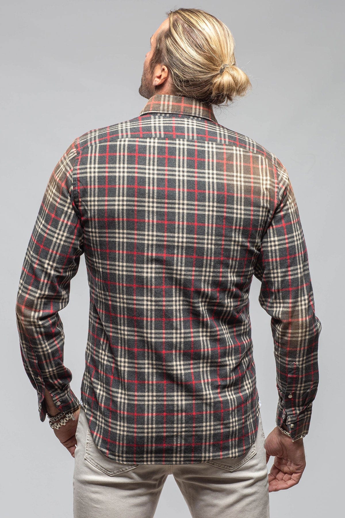 Giannetto Portofino Dreamy Snap Flannel In Grey With Red Window Pane | Mens - Shirts - Dress