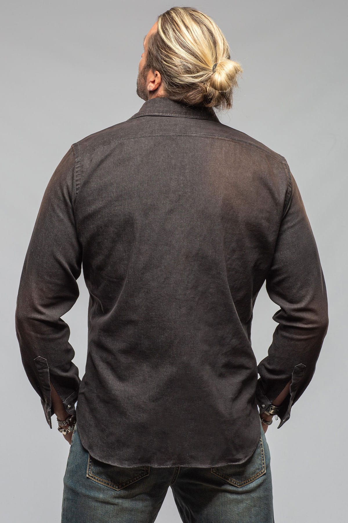 Giannetto Portofino Elias Denim Western Snap Shirt In Black Mens - Shirts - Dress